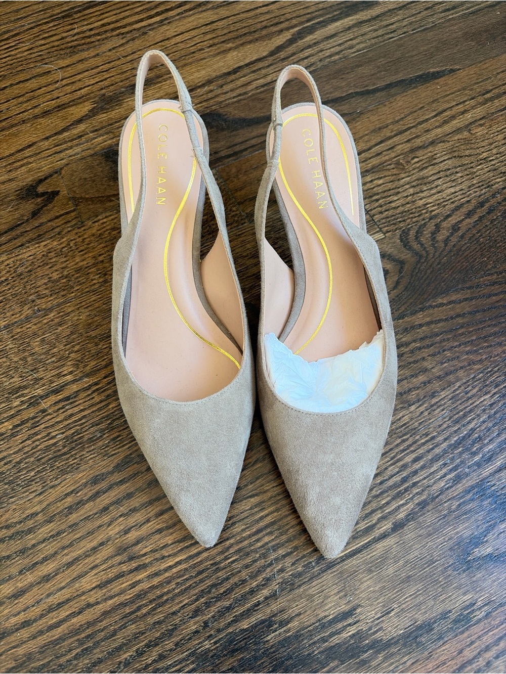 Cole Haan Taupe Suede Slingback Heels Pointed Toe Pumps 8.5B NWOB